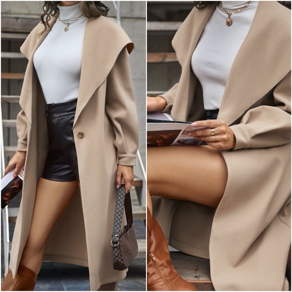 fall long waterfall button trench peacoat grey - Picture 3 of 8